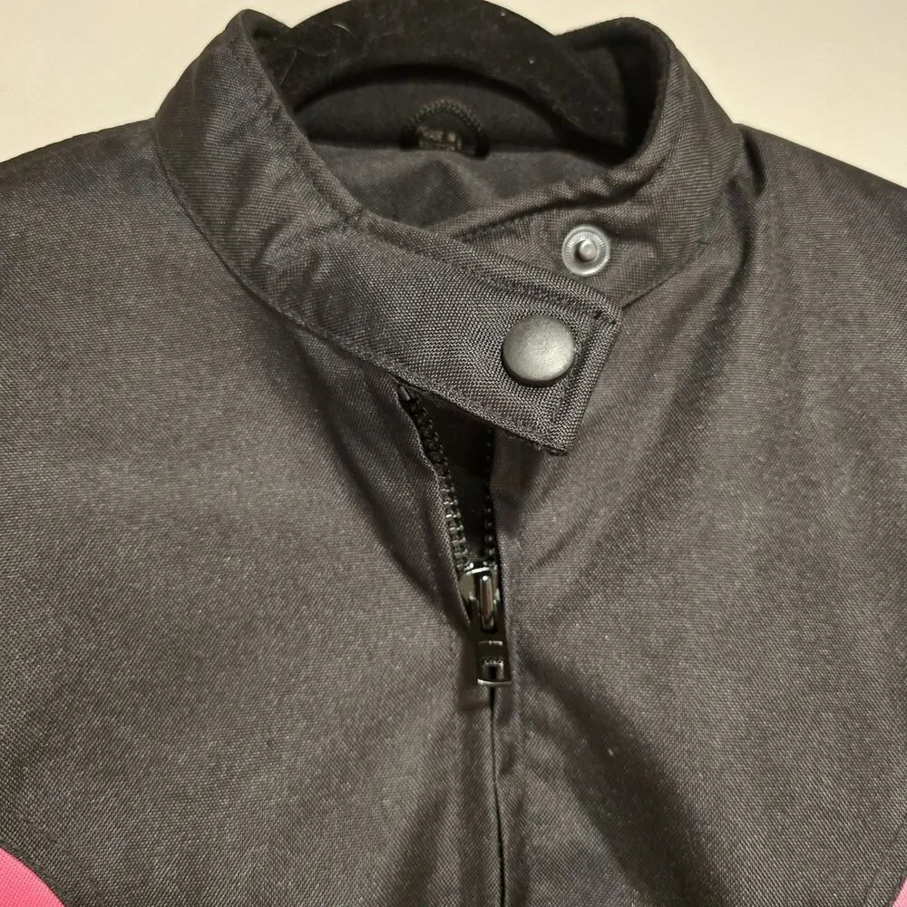 I-K Textiles Motorcycle Jacket XL Womens Black Pink Full Zip Biker Moto Y2K